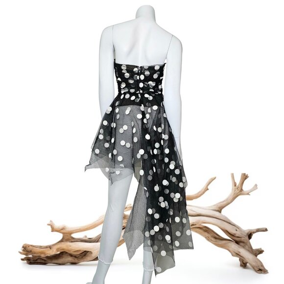 [Sold] OSCAR DE LA RENTA Polka-Dot Tulle Bustier Asymmetric Top | US 14 - Picture 6 of 9